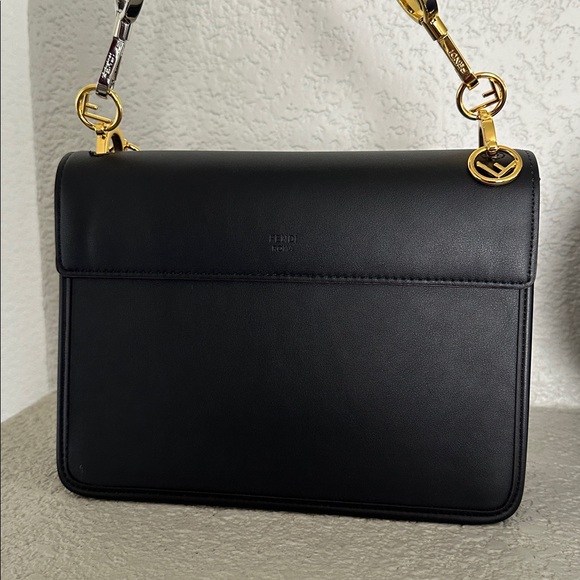 Fendi Inspired Black Shoulder Bag with Gold Accents - Picture 6 of 12